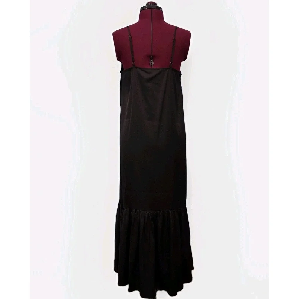 Vero Moda Black Matte Satin Adjustable Spaghetti Strap Maxi Dress Single Tier XS